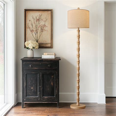 Oneach 62" Farmhouse Floor Lamp for Living Room,Vintage Natural Wood ...
