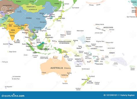 East Asia and Oceania Map - Vector Illustration Stock Illustration - Illustration of korea ...