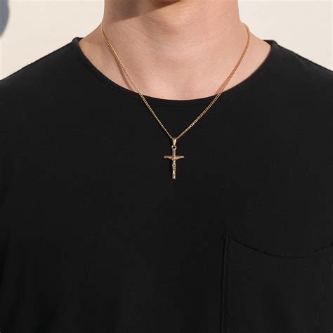 Necklace Set for Men 18k Gold Crucifix Necklace Gold Cross - Etsy