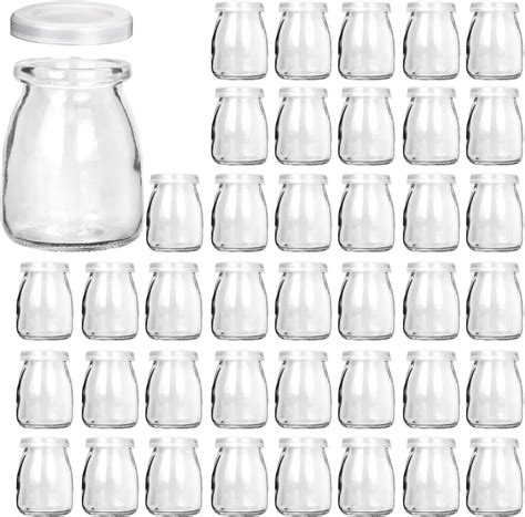 Glass Jars, KAMOTA 40 PACK 4 oz Clear Yogurt Jars With PE Lids, Glass ...