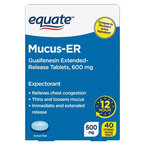 Equate Guaifenesin 12 Hour Mucus-ER Tablets 600 mg for Cough and Mucus ...