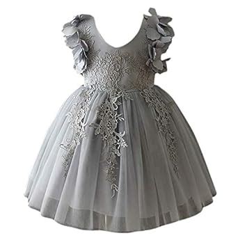 Buy Hopscotch Girls Polyester Flower Applique Dress in Gray Color at ...