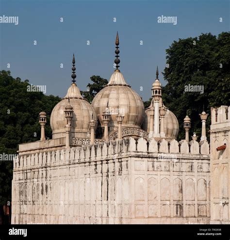 The Moti Masjid, or Pearl Mosque inside the Red Fort in Delhi, built of marble by the Mughal ...