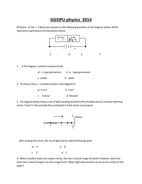 Exam 15 May 2014, questions - GGSIPU physics 2014 Direction : Q. No. 1 ...