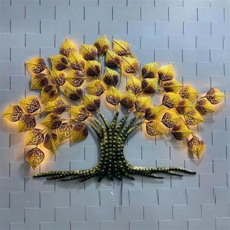 Buy Golden Leaves Tree with LED Lights Metal Wall Art Hanging Online