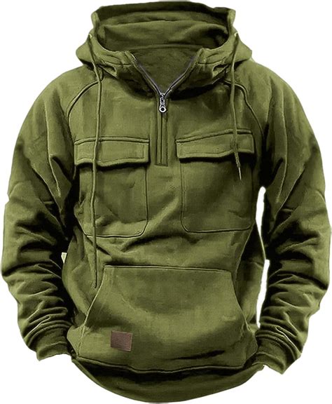 ZCVBOCZ Men Tactical Sweatshirt Quarter Zip Cargo Pullover Hoodies ...