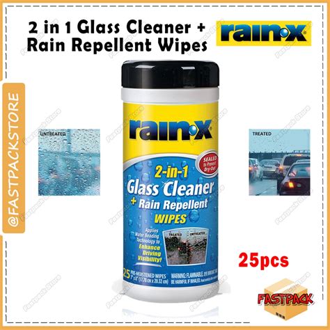 Rain-X / Rain X 2 in 1 Glass Cleaner + Rain Repellent Wipes Clean ...