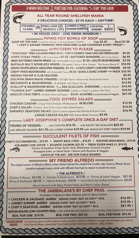 Menu at Portside Pub & Grille, Sebastian
