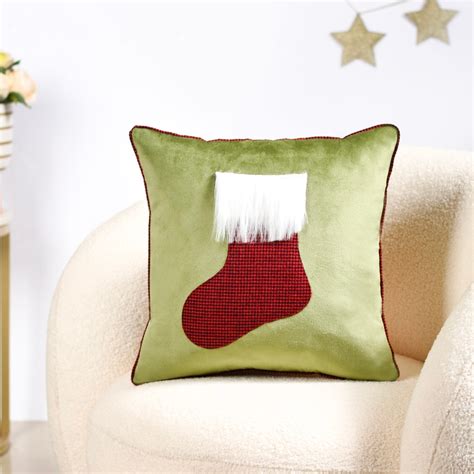 Christmas Stocking Velvet Cushion Cover 16 X 16 Inch Online - Premium ...