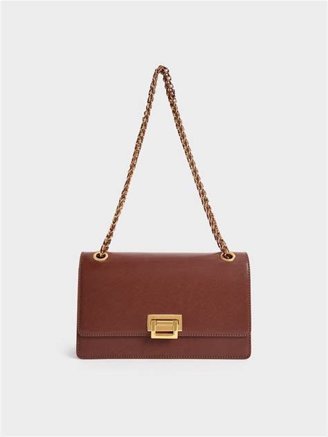 Chocolate Chain Handle Shoulder Bag - CHARLES & KEITH IN
