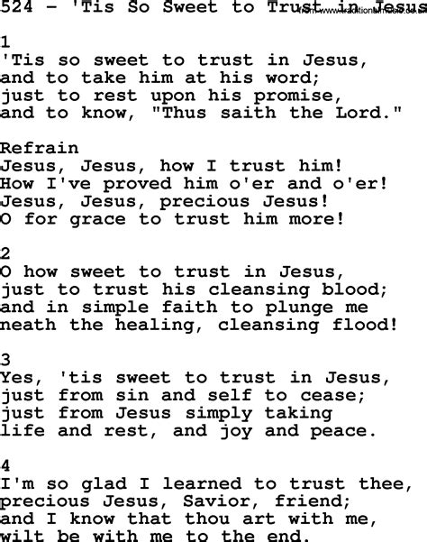 Adventist Hymnal, Song: 524-'Tis So Sweet To Trust In Jesus, with ...