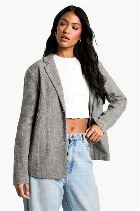 Tall Herringbone Wool Look Blazer | boohoo USA