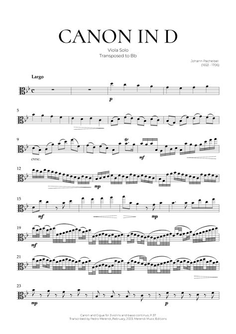 Canon in D (Viola Solo) - Johann Pachelbel (arr. Pedro Merendi) by ...
