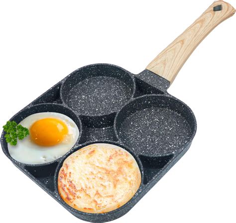Non-Stick Egg Frying Pan with Wooden Handle - 4 Holes for Pancakes ...