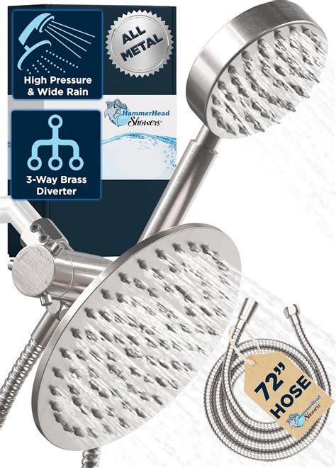 HammerHead Showers® Solid Metal Dual Shower Head Combo – BRUSHED NICKEL ...