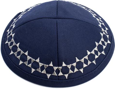 JL Kippha's Cotton Navy Blue Embroidered Star Of David Kippah Yarmulke ...