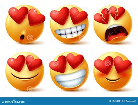 Smiley Emoticons or Emojis Face with Heart Eye Vector Set. Smileys ...
