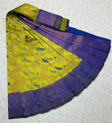 Kubera Bridal Silk Saree — Lime Green & Royal Blue with Zari Peacocks ...