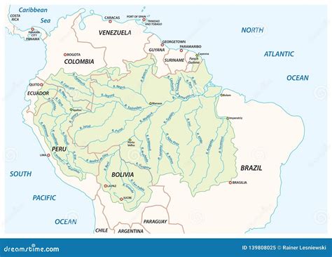 Vector Map of the Amazon River Drainage Basin Stock Vector ...