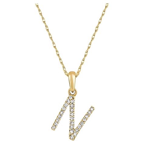 14 Karat Yellow Gold 0.06 Carat Diamond Initial Pendant Necklace ...