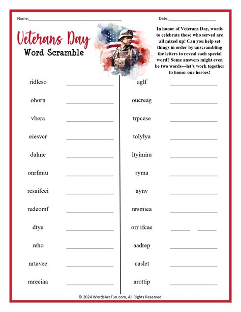 Veterans Day Word Scrambles