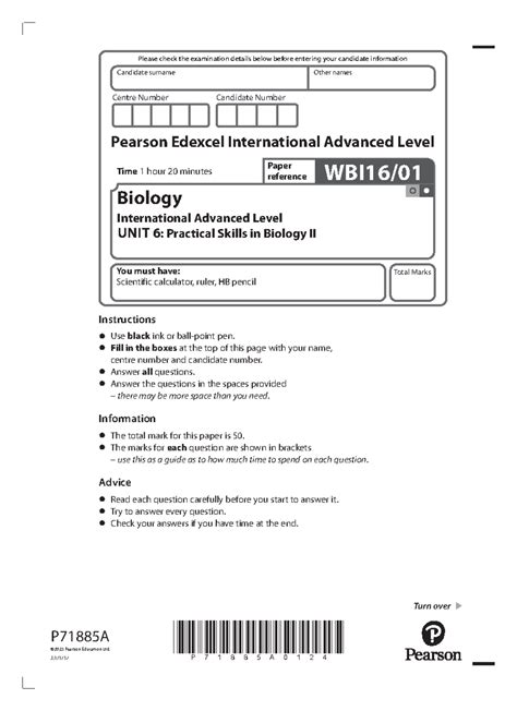 WBI16 01 Past Paper - International A Level Biology Exam 2023 - Studocu