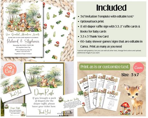 Woodland Baby Shower Invitation Bundle, Forest Animals Baby Shower ...