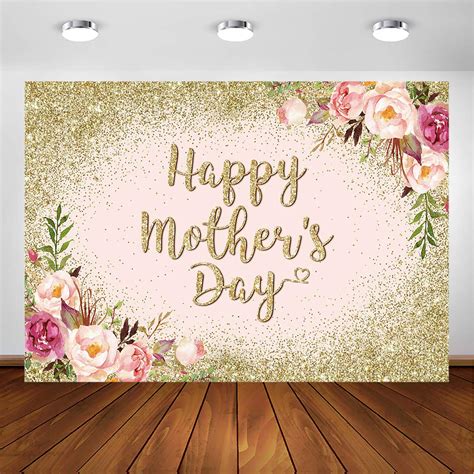 Buy Avezano Glitter Gold Happy Mother's Day Backdrop for Thanks Mother ...