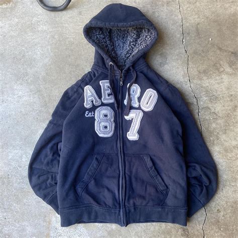 Vintage Y2K Aeropostale zip up hoodie - fur lined -... - Depop