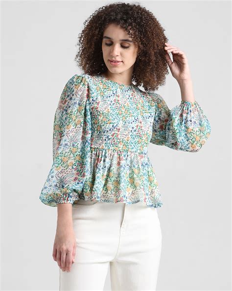 Green Printed Peplum Top