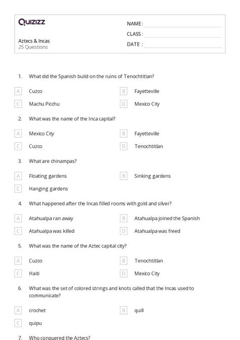 50+ inca civilization worksheets for 6th Class on Quizizz | Free ...