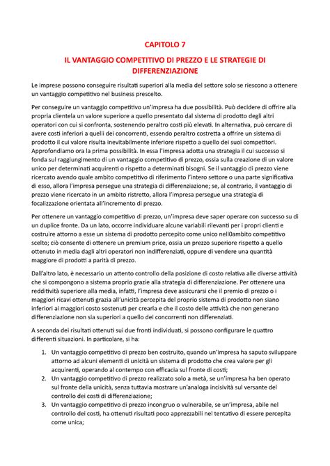 CAP7- Il vantaggio competitivo di prezzo e le strategie di ...
