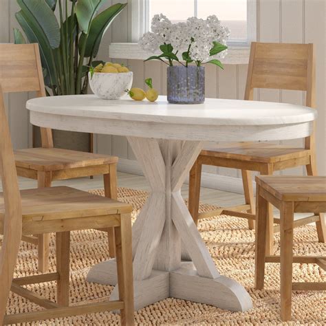 Oval White Distressed Farmhouse Dining Table | Foter