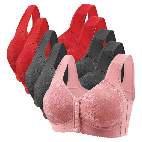 5 Pack Daisy Bras for Older Women Plus Size Front Close Button Bras ...