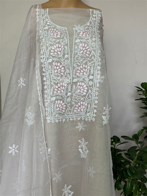 Off White Chikankari Hand Embroidered Shirt with Pearl and Cutdana Wor ...