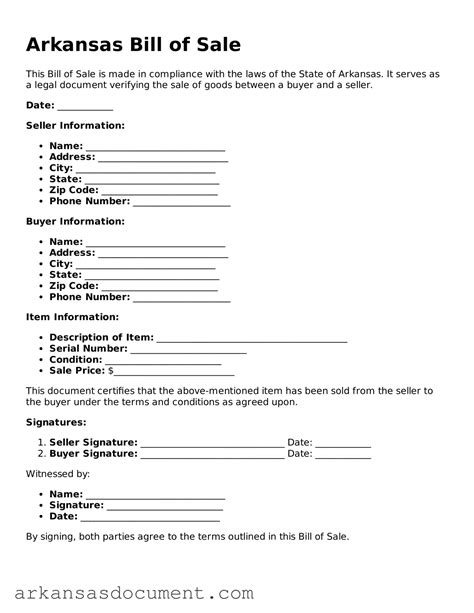 Arkansas Bill of Sale PDF Template • Arkansas Documents