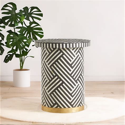Bone Inlay Side Table - Geometric pattern – Homes of Rajasthan