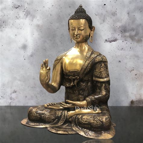 Buy Brass Abhaya Mudra life-Story Buddha Statue 28" - Budhshiv.com