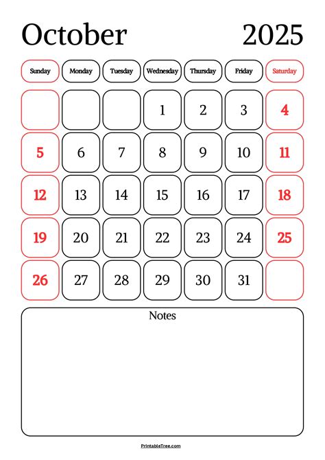 October 2025 Calendar Printable PDF Template with Holidays