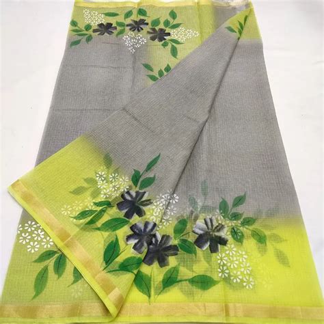 Dual Shaded Kota Cotton Saree With Hand Paint Floral design
