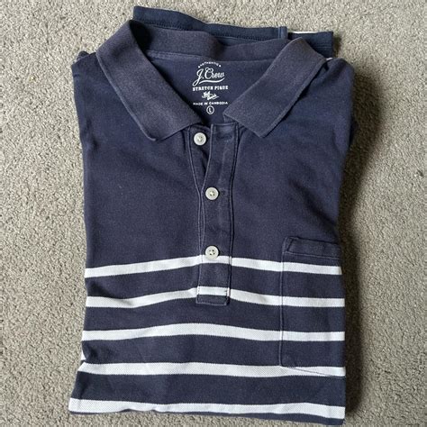 Navy and white striped J crew polo - Depop