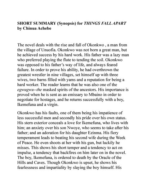 Short Summary Synopsis for Things FALL A - SHORT SUMMARY (Synopsis) for ...