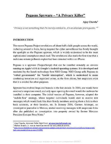 SSRN-id3890657 - jjj - Pegasus Spyware – “A Privacy Killer” Ajay Chawla ...