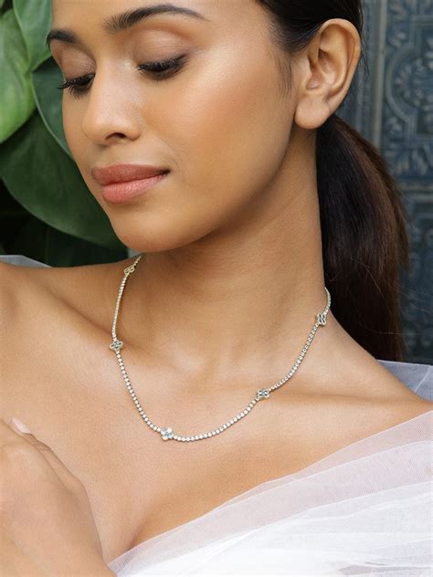 Rubans 22K Gold-Plated Cubic Zirconia Studded Floral Charm Tennis Neck