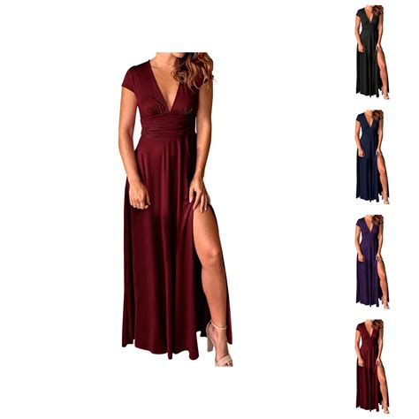 formal Dresses for Women Prom Dress Women's Deep V Neck Short Sleeve ...