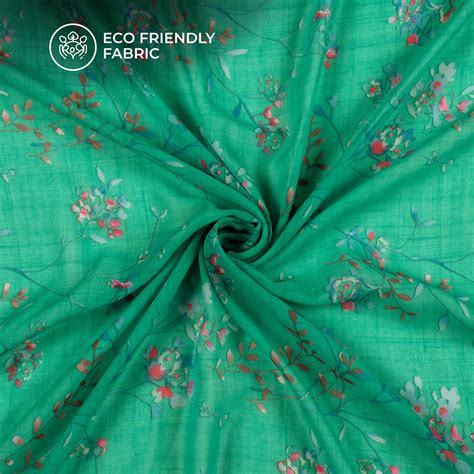 Cool Green Floral Digital Print Georgette Fabric – Fabcurate