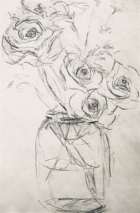 Original Abstract FLOWER VASE Pencil Drawing, Digital Print, Fine Art, Minimalist, Vintage ...