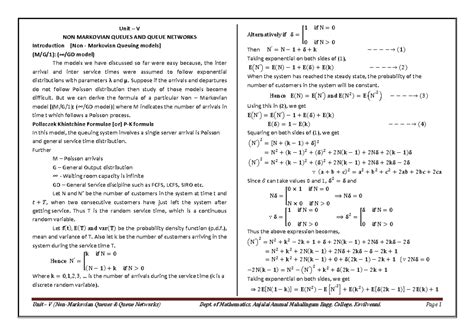 Unit-V Non-Markovian Queueing Models: Advanced Analysis & Applications ...