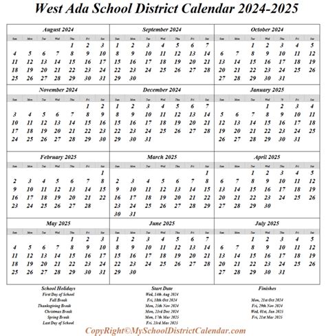 West Ada School District Calendar 2024-2025 School District Calendars