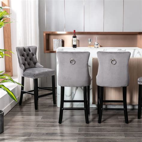Buy Virabit Velvet Bar Stools Set of 4, 27 Counter Height Bar Stools ...